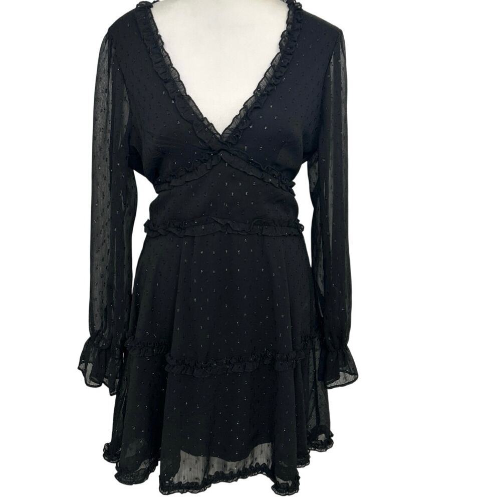 B Smart Y2K Babydoll Black Mini Dress Whimsigoth Dark Fairy Ruffle Metallic 9